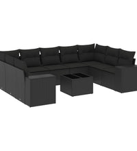 10-tlg. Garten-Sofagarnitur mit Kissen Schwarz Poly Rattan