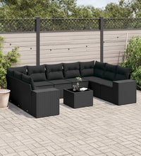 10-tlg. Garten-Sofagarnitur mit Kissen Schwarz Poly Rattan