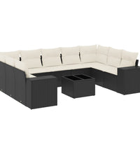 10-tlg. Garten-Sofagarnitur mit Kissen Schwarz Poly Rattan