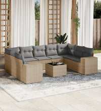 10-tlg. Garten-Sofagarnitur mit Kissen Beige Poly Rattan