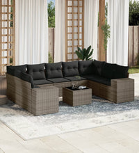 10-tlg. Garten-Sofagarnitur mit Kissen Grau Poly Rattan