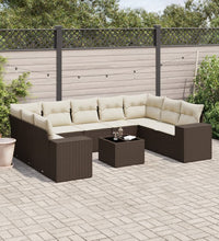 10-tlg. Garten-Sofagarnitur mit Kissen Braun Poly Rattan
