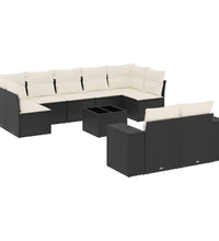 10-tlg. Garten-Sofagarnitur mit Kissen Schwarz Poly Rattan