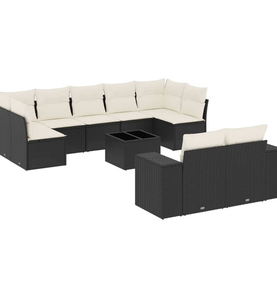 10-tlg. Garten-Sofagarnitur mit Kissen Schwarz Poly Rattan