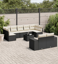10-tlg. Garten-Sofagarnitur mit Kissen Schwarz Poly Rattan