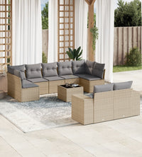 10-tlg. Garten-Sofagarnitur mit Kissen Beige Poly Rattan