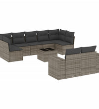 10-tlg. Garten-Sofagarnitur mit Kissen Grau Poly Rattan