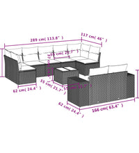10-tlg. Garten-Sofagarnitur mit Kissen Hellgrau Poly Rattan