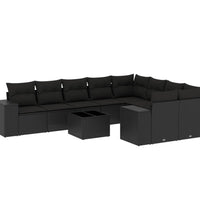 10-tlg. Garten-Sofagarnitur mit Kissen Schwarz Poly Rattan