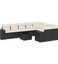 10-tlg. Garten-Sofagarnitur mit Kissen Schwarz Poly Rattan