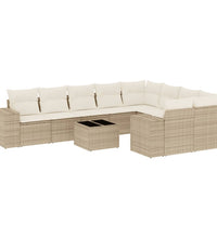 10-tlg. Garten-Sofagarnitur mit Kissen Beige Poly Rattan