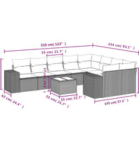 10-tlg. Garten-Sofagarnitur mit Kissen Beige Poly Rattan