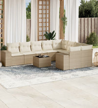 10-tlg. Garten-Sofagarnitur mit Kissen Beige Poly Rattan