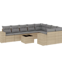 10-tlg. Garten-Sofagarnitur mit Kissen Beige Poly Rattan