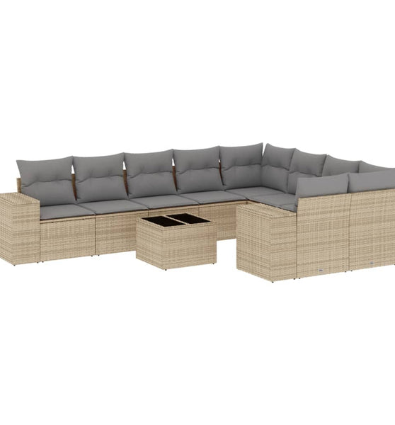 10-tlg. Garten-Sofagarnitur mit Kissen Beige Poly Rattan