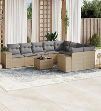 10-tlg. Garten-Sofagarnitur mit Kissen Beige Poly Rattan