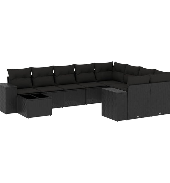 10-tlg. Garten-Sofagarnitur mit Kissen Schwarz Poly Rattan