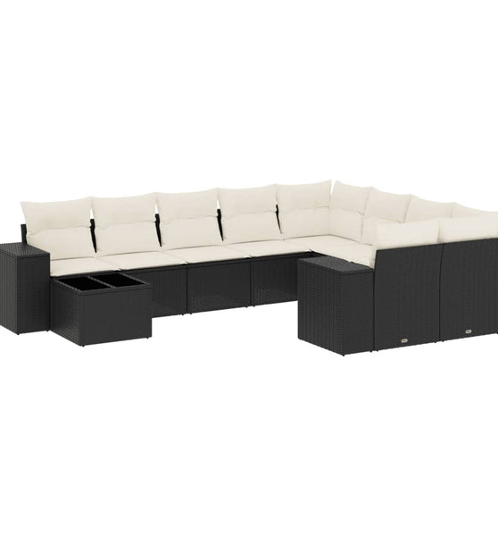 10-tlg. Garten-Sofagarnitur mit Kissen Schwarz Poly Rattan