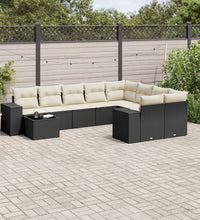 10-tlg. Garten-Sofagarnitur mit Kissen Schwarz Poly Rattan