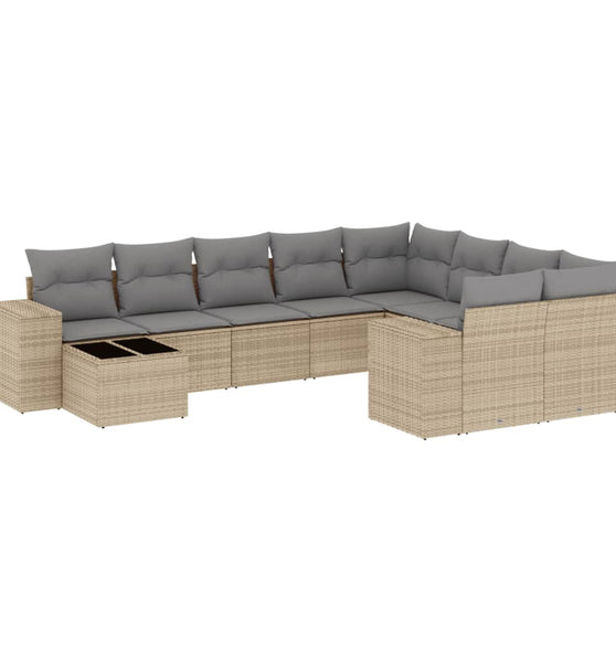 10-tlg. Garten-Sofagarnitur mit Kissen Beige Poly Rattan