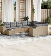 10-tlg. Garten-Sofagarnitur mit Kissen Beige Poly Rattan