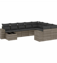 10-tlg. Garten-Sofagarnitur mit Kissen Grau Poly Rattan