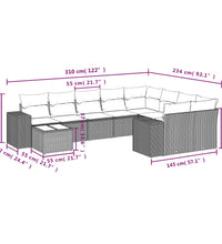 10-tlg. Garten-Sofagarnitur mit Kissen Grau Poly Rattan