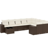 10-tlg. Garten-Sofagarnitur mit Kissen Braun Poly Rattan