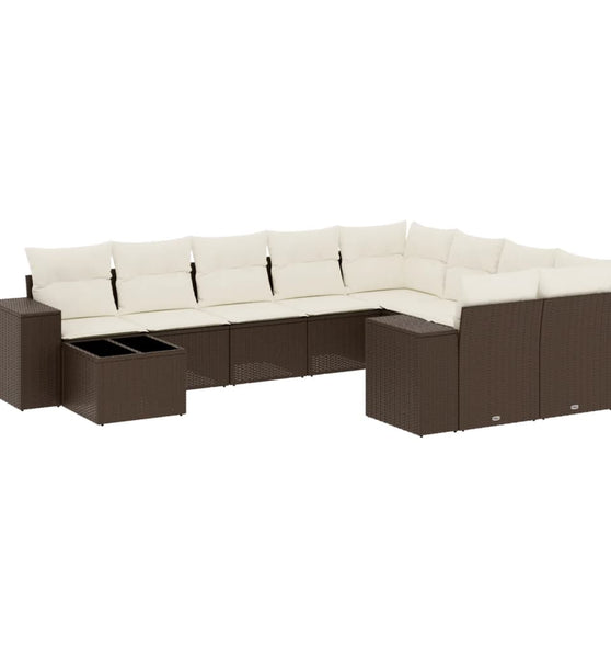 10-tlg. Garten-Sofagarnitur mit Kissen Braun Poly Rattan