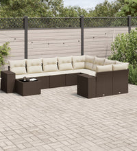 10-tlg. Garten-Sofagarnitur mit Kissen Braun Poly Rattan