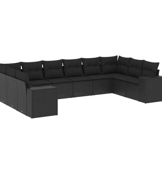 10-tlg. Garten-Sofagarnitur mit Kissen Schwarz Poly Rattan