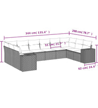 10-tlg. Garten-Sofagarnitur mit Kissen Schwarz Poly Rattan