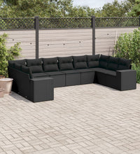 10-tlg. Garten-Sofagarnitur mit Kissen Schwarz Poly Rattan
