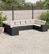 10-tlg. Garten-Sofagarnitur mit Kissen Schwarz Poly Rattan