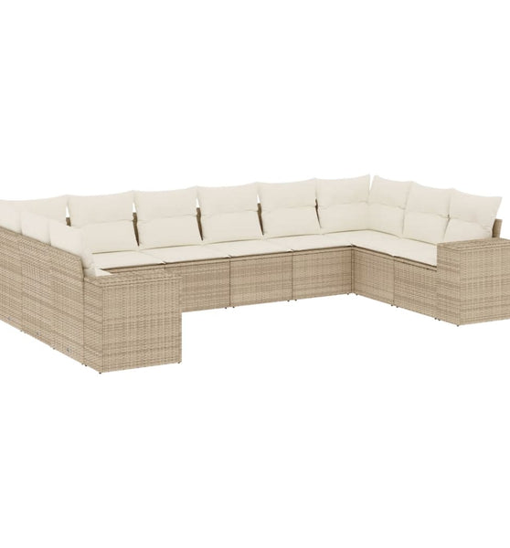 10-tlg. Garten-Sofagarnitur mit Kissen Beige Poly Rattan