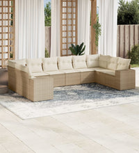 10-tlg. Garten-Sofagarnitur mit Kissen Beige Poly Rattan