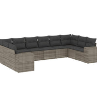 10-tlg. Garten-Sofagarnitur mit Kissen Grau Poly Rattan