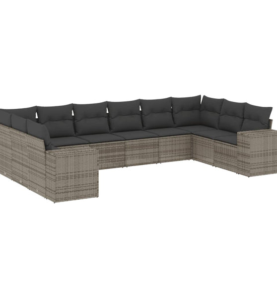 10-tlg. Garten-Sofagarnitur mit Kissen Grau Poly Rattan