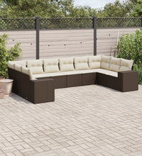 10-tlg. Garten-Sofagarnitur mit Kissen Braun Poly Rattan
