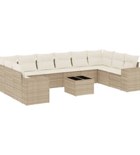 11-tlg. Garten-Sofagarnitur mit Kissen Beige Poly Rattan