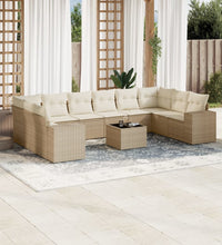 11-tlg. Garten-Sofagarnitur mit Kissen Beige Poly Rattan