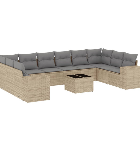 11-tlg. Garten-Sofagarnitur mit Kissen Beige Poly Rattan