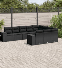 10-tlg. Garten-Sofagarnitur mit Kissen Schwarz Poly Rattan