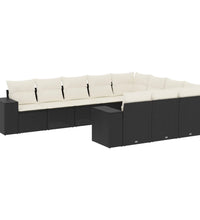 10-tlg. Garten-Sofagarnitur mit Kissen Schwarz Poly Rattan