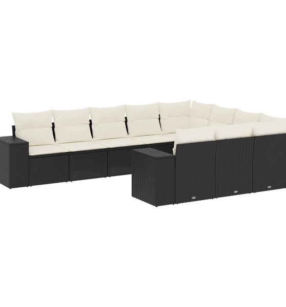10-tlg. Garten-Sofagarnitur mit Kissen Schwarz Poly Rattan