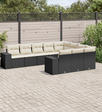 10-tlg. Garten-Sofagarnitur mit Kissen Schwarz Poly Rattan
