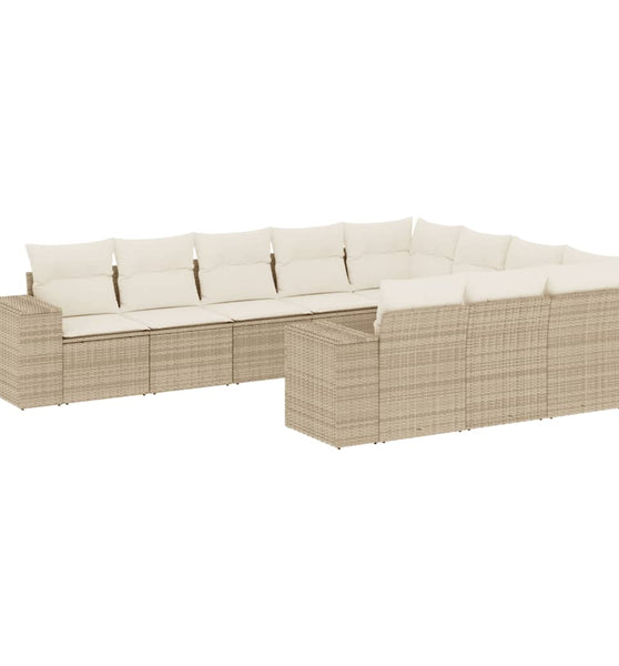 10-tlg. Garten-Sofagarnitur mit Kissen Beige Poly Rattan