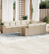 10-tlg. Garten-Sofagarnitur mit Kissen Beige Poly Rattan