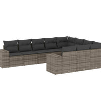 10-tlg. Garten-Sofagarnitur mit Kissen Grau Poly Rattan