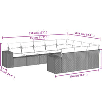10-tlg. Garten-Sofagarnitur mit Kissen Hellgrau Poly Rattan